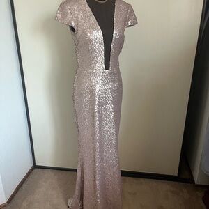 Dress the Population Rose Gold Sequin Cap-Sleeve Gown